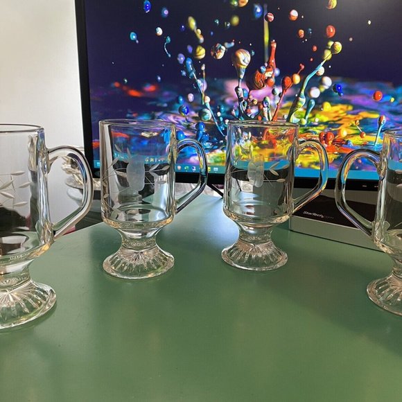 4 Set Princess house Floral Etched footed irish coffee mugs - Picture 1 of 11